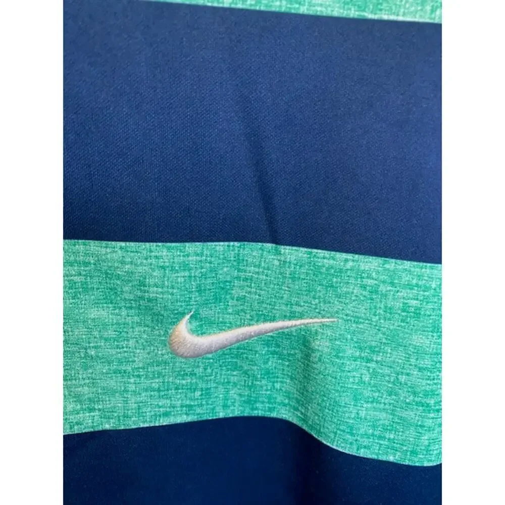 Nike Mens Polo‎ Dri-Fit XL Navy Green Striped Golf Preppy Loungewear Shirt